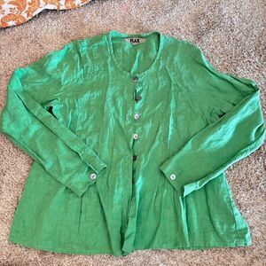 FLAX green linen collared button up shirt P